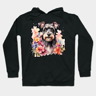 A schnauzer dog decorated with beautiful watercolor flowers Hoodie